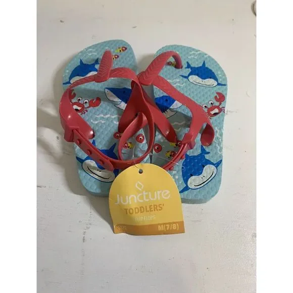 NWT Boy's Toddler's Juncture Shark Flip Flops Adjustable Strap Size M Medium 7/8 - Picture 3 of 5